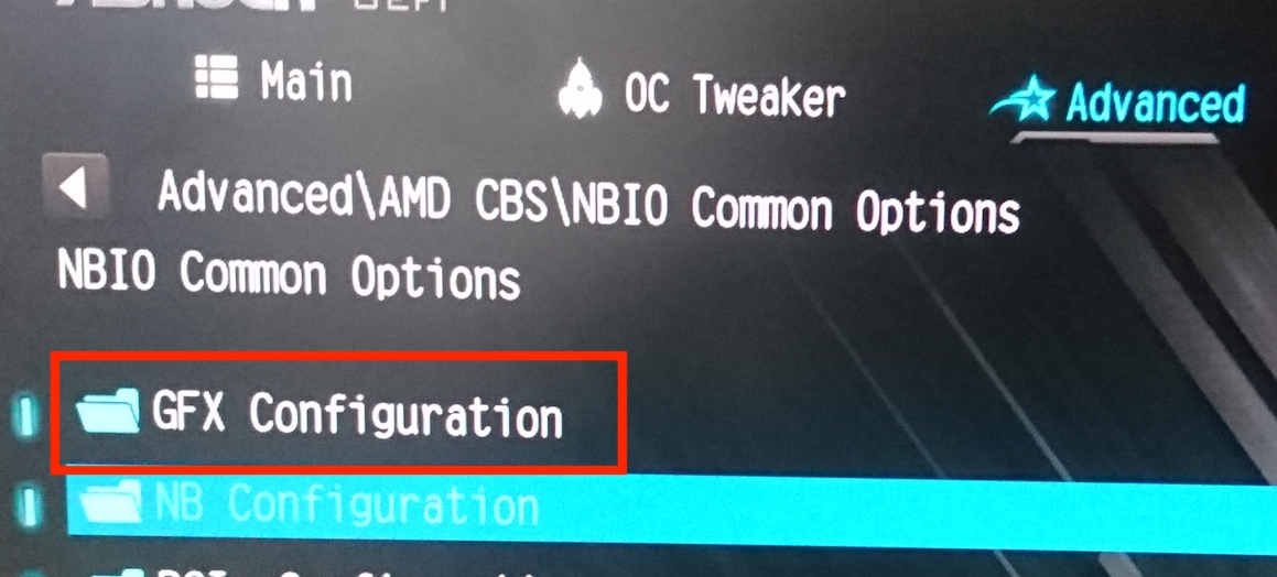 GFX Configuration 選択
